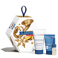 Clarins ClarinsMen Barber X-Mas Set = Nettoyant Visage 30 ml + Baume Super Hydratant 12 ml + Huile Rasage & Barbe 3 ml + Double Serum Light Texture 0,9 ml